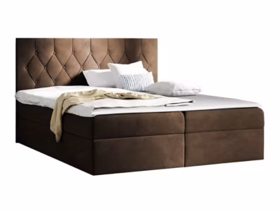Lit continental Baltimore 159, Double, Marron, Tissu, Disponible