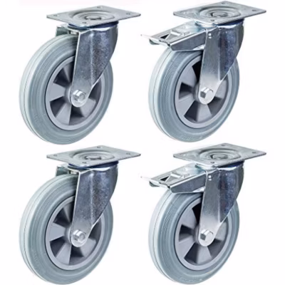 Roulette 200mm 8&Prime; pneu caoutchouc gris pivotante et frein capacité 820kg, jeu de 4
