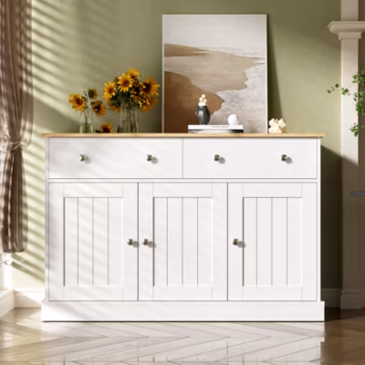 URBAN MEUBLE Buffet blanc texture gravée avec espace de rangement