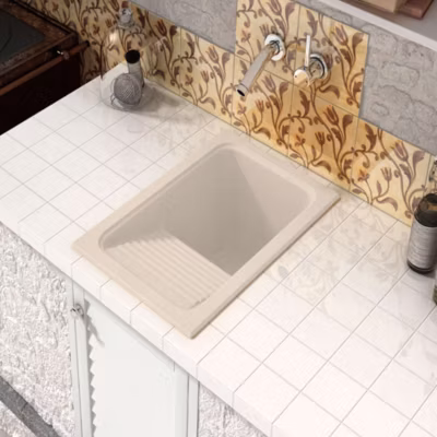 Evier Bac à laver pour buanderie à encastrer Poalgi Silex Pergamon – 1 bac + égouttoir