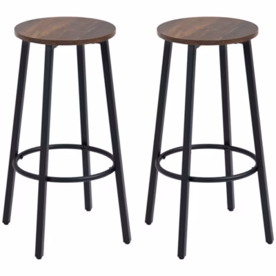 Paire De Tabourets De Bar Style Industriel Brun – Cadre Métal – 42x42x65 Cm