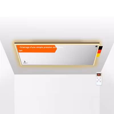 Chauffage infrarouge avec éclairage LED, télécommande et montage au plafond – IP44, 600W