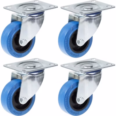 Roulette de 80mm 3&Prime; en caoutchouc bleu pivotante, capacité de 560kg, jeu de 4
