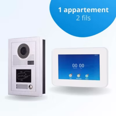Portier interphone vidéo modern 2 fils – 1 appartement – 1 écran tactile connecté 7&Prime; blanc –  avec lecteur de badge