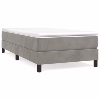 Lit simple, Lit adulte, Cadre de lit à ressorts gris clair 80×200 cm velours
