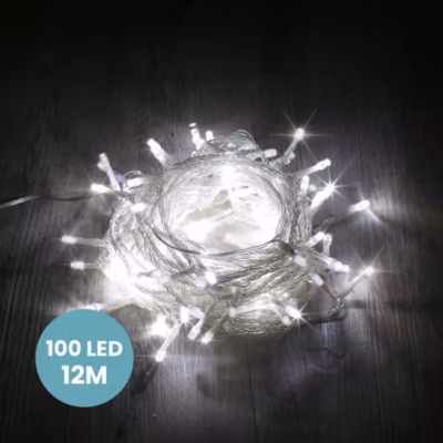 Guirlande Lumineuse 12m Câble Transparent 100 Leds Blanc froid
