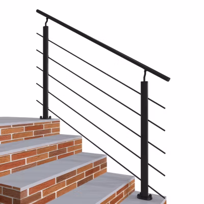 Kit Garde-corps 1.5m alu noir avec 5 traverses et main courante – Pose verticale à plat – Intérieur et extérieur
