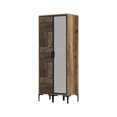 Garde-robe 2 portes Ramallah, Meubles de chambre, Penderie de plain-pied, Placard à vêtements, 80x201h48 cm, Noyer et Anthracite
