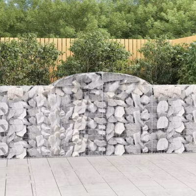 vidaXL Paniers à gabions arqués 5 pcs 300x30x100/120 cm fer galvanisé, gabion, cage de gabion, panier de mur de gabion, mur 314652