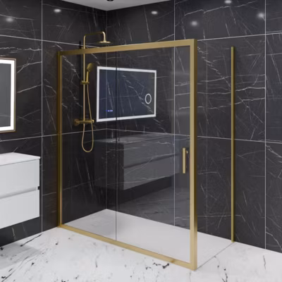 Paroi de douche d&rsquo;angle porte coulissante + retour fixe GOLDY 170 cm x 80 cm