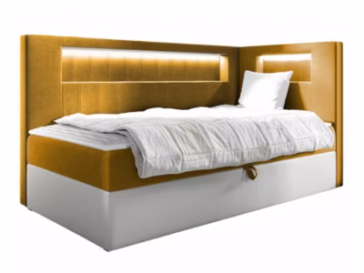 Lit continental Baltimore 172, Unique, Jaune, Faux cuir, Disponible