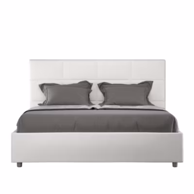 Lit Mika en simili cuir blanc avec sommier capitonné 160×200