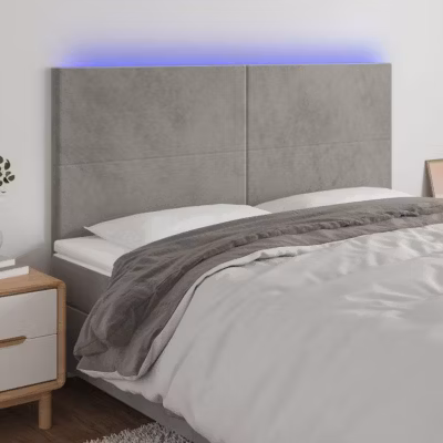 vidaXL Tête de Lit à LED Meuble de Chambre à Coucher Accessoire de Lit Double Tête de Cadre de Lit Intérieur Gris Clair 3122210