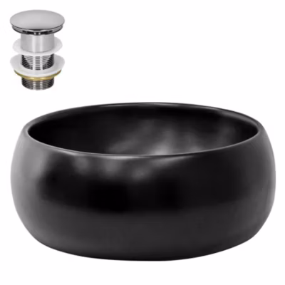 Lavabo céramique noir avec garniture de vidage lave-mains moderne 400×155 mm