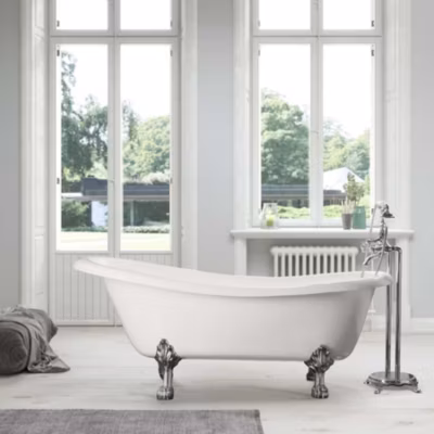 Baignoire sur pieds en fonte LIVINGSTON Blanche 170 cm Pieds chromes