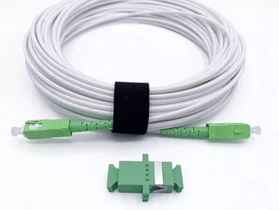 Elfcam – 20m Câble Fibre SC/APC à SC/APC (Blanc) Monomode, Simplex, Adaptateur Inclus, Livebox, SFR Box, Bbox