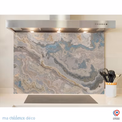 Crédence cuisine fond de hotte Marbre Illustration – Verre trempé – L 90 cm x H 70 cm – MaCrédenceDéco
