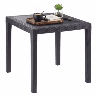 Table d&rsquo;extérieur Angelico, Table de jardin carrée, Etagère fixe effet rotin, 100% Made in Italy, 79x79h72 cm, Anthracite