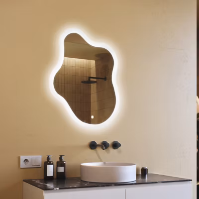 Miroir avec LED Illumination Salle de Bain – ARTFORMA – irrégulière – 74x94cm – LED Dual + Interrupteur tactile