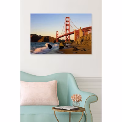Tableau verre acrylique Golden Gate 90 x 60 cm – Décoration murale photo pour la maison