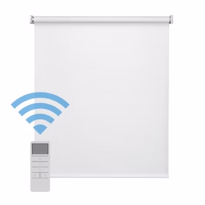 Easydeco – Store Enrouleur motorisé à batterie Blackout- Occultant – Blanc – 135 x 190 cm