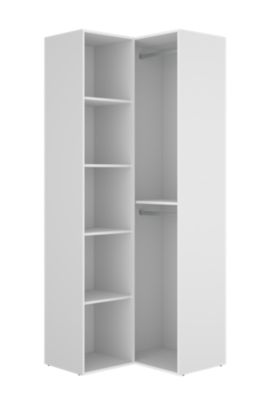 Dressing d&rsquo;angle et fond d&rsquo;arrière réversible coloris chêne naturel, blanc  – Longueur 84 x Profondeur 84 x Hauteur 205 cm