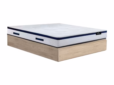 Ensemble 140 x 190 cm sommier coffre avec tiroir naturel clair + matelas hybride ressorts ensachés ép.30cm – MARQUIS de PALACIO