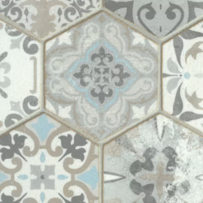 Sol vinyle Textile effet carrelage hexagonal – Rouleau de 2m x 8m