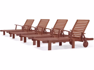 Bain de soleil pliant en bois exotique « Tokyo »  Mohogany  Marron acajou  Lot de 4