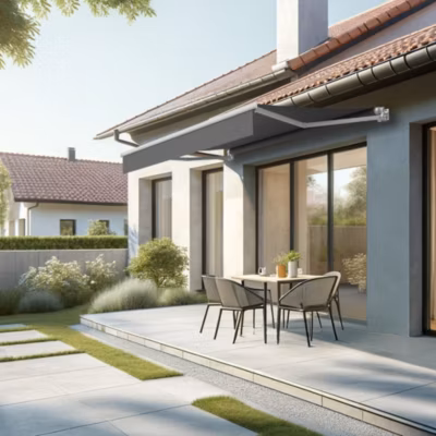 Store banne loggia LOCUS 3,00×2,00m (Motorisé et Interrupteur – Gris Graphite – Blanc)