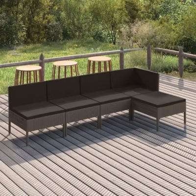 vidaXL Salon de jardin, 5 pcs avec coussins Résine tressée, Gris