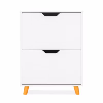 Emma – Meuble à Chaussures Gain de Place 2 Portes 55x82x25 cm 12 Paires en Bois Blanc