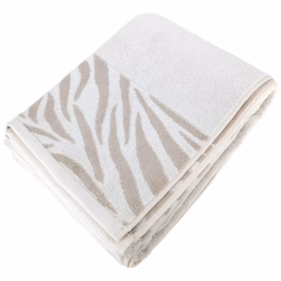 Drap de bain 100×150 cm ZEBRA SOFT coton uni bord zèbre beige