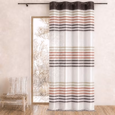 Voilage en Organza rayé et Coloré (140×260 cm – Marron chocolat)