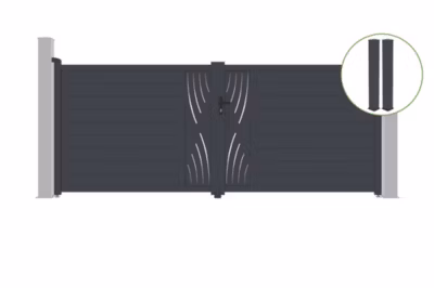 Portail battant 4m VELETA H.160cm alu gris + 2 poteaux 20x20cm H.190cm