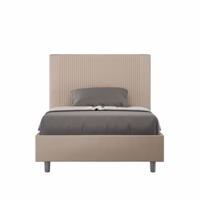 Lit coffre capitonné 120×210 Goya simili cuir gris tourterelle