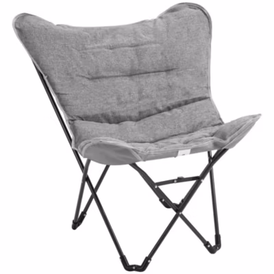 Fauteuil papillon – chaise de camping pliable – coussin rembourré – acier tissu gris