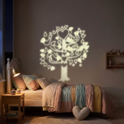 Stickers Muraux décoration adhésifs phosphorescent arbre et oiseaux multicolore