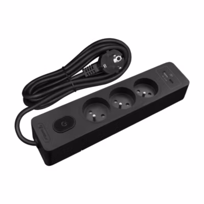 Multiprise SELDUR G3FU32S, 3 prises type E + interrupteur, USB A+C charge standard 12W, Noir, câble 3m