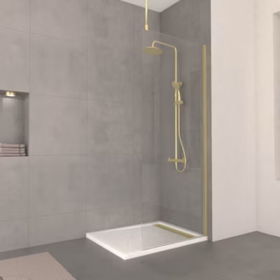 Paroi de Douche 80x200cm Verre 8mm – Profilé + Barre Plafond Finition Or Brossé – FREEDOM 2 GOLD