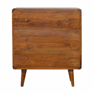 Artisan Furniture Bois massif courbé châtaignier commode, 3 tiroirs, marron foncé