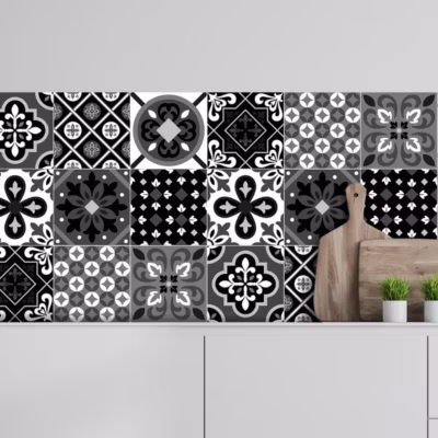 Crédence adhésive carreaux de ciment  noir et blanc 60X100cm