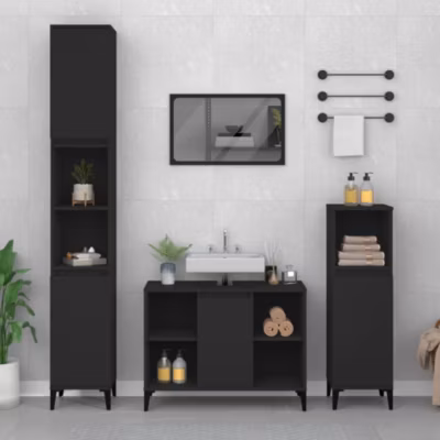 ZMH Meuble d&rsquo;évier noir 80x33x60 cm bois d&rsquo;ingénierie