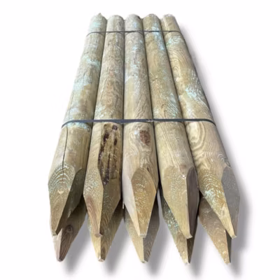 Pack de 10 poteaux ronds en pin traité avec pointe 100×2000 mm