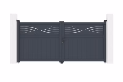 Portail battant 3m HALTI H.140cm + Portillon 1m HALTI H.140cm aluminium gris