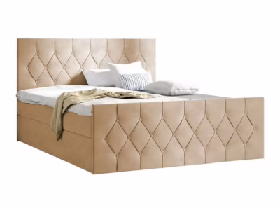 Lit continental Baltimore 161, Double, Brun clair, Tissu, Disponible