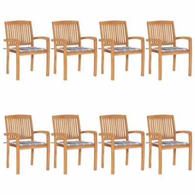 vidaXL Chaises de jardin empilables avec coussins 8 pcs Teck solide