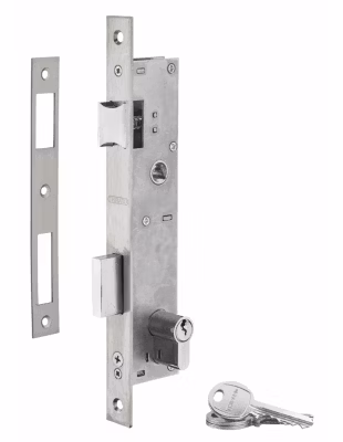 Serrure encastr. à cylindre pour menuiserie métallique, axe 24mm, L 39, bouts carrés, cylindre 30x30mm, inox, 3 clés – THIRARD