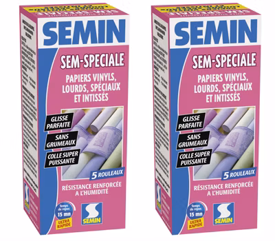 Colle en Poudre pour Papiers Peints Sem-Spéciale Semin, Vinyls, Lourds, Spéciaux et Intissés, Intérieur, Boite 200 g (lot de 2)