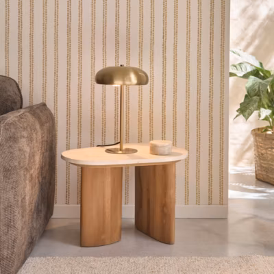 Table d&rsquo;appoint en teck massif et marbre